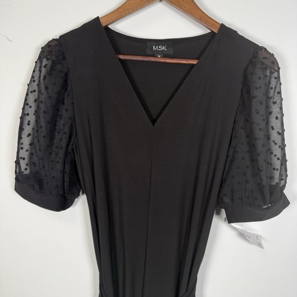 NWT Msk Black Swiss Dot Sheer Sleeve Shift Dress Size M Stretchy Lightweight - Picture 3 of 6